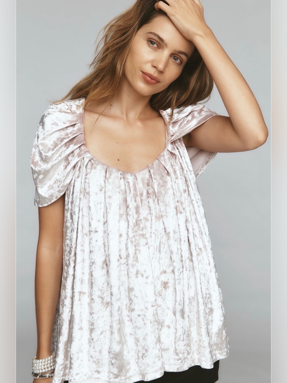 Anthropologie NEW Maeve short sleeve drapey cape velvet T-shirt top XS S